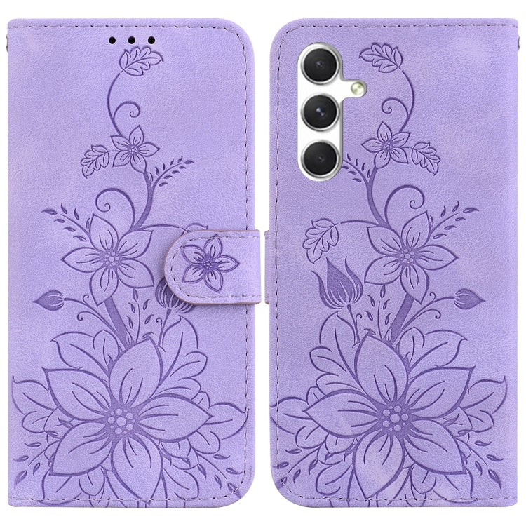 For Samsung Galaxy S25 5G Lily Embossed Leather Phone Case(Purple) by buy2fix