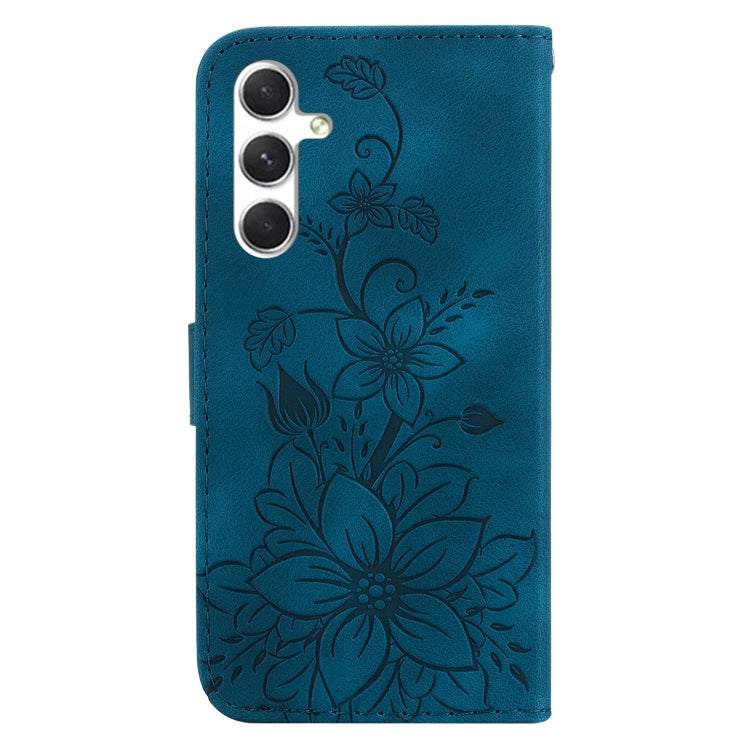 For Samsung Galaxy S25 5G Lily Embossed Leather Phone Case(Dark Blue) by buy2fix