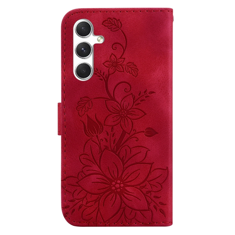 For Samsung Galaxy S25 5G Lily Embossed Leather Phone Case(Red) by buy2fix
