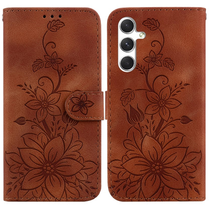 For Samsung Galaxy S25+ 5G Lily Embossed Leather Phone Case(Brown) by buy2fix