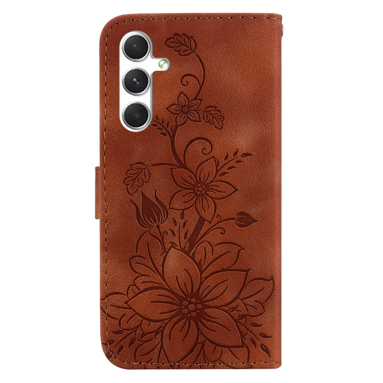 For Samsung Galaxy S25+ 5G Lily Embossed Leather Phone Case(Brown) by buy2fix