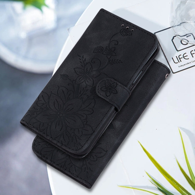 For Samsung Galaxy S25+ 5G Lily Embossed Leather Phone Case(Black) by buy2fix
