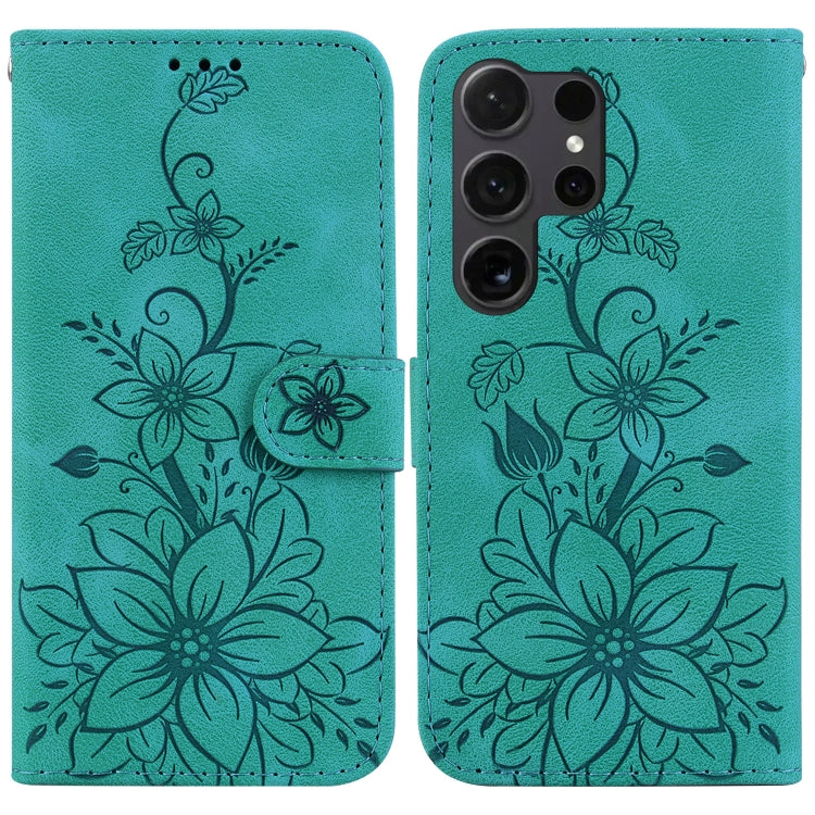 For Samsung Galaxy S25 Ultra 5G Lily Embossed Leather Phone Case(Green) by buy2fix
