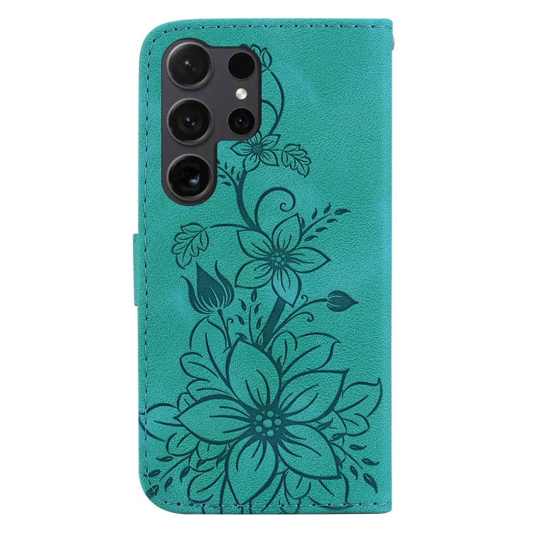 For Samsung Galaxy S25 Ultra 5G Lily Embossed Leather Phone Case(Green) by buy2fix