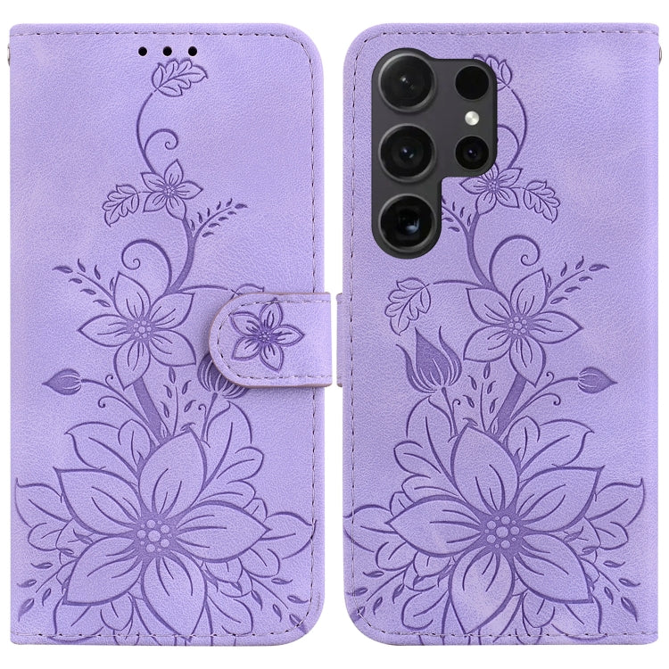 For Samsung Galaxy S25 Ultra 5G Lily Embossed Leather Phone Case(Purple) by buy2fix