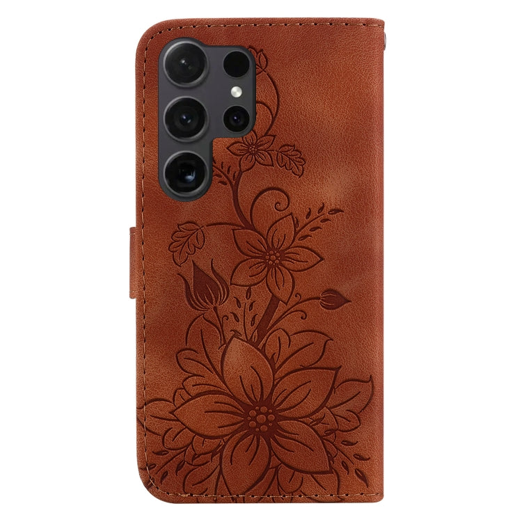 For Samsung Galaxy S25 Ultra 5G Lily Embossed Leather Phone Case(Brown) by buy2fix