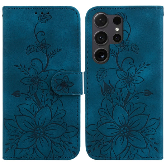 For Samsung Galaxy S25 Ultra 5G Lily Embossed Leather Phone Case(Dark Blue) by buy2fix