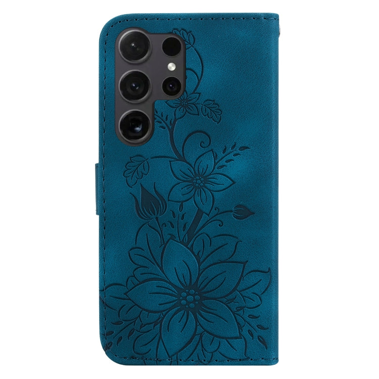 For Samsung Galaxy S25 Ultra 5G Lily Embossed Leather Phone Case(Dark Blue) by buy2fix