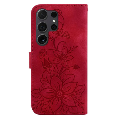 For Samsung Galaxy S25 Ultra 5G Lily Embossed Leather Phone Case(Red) by buy2fix