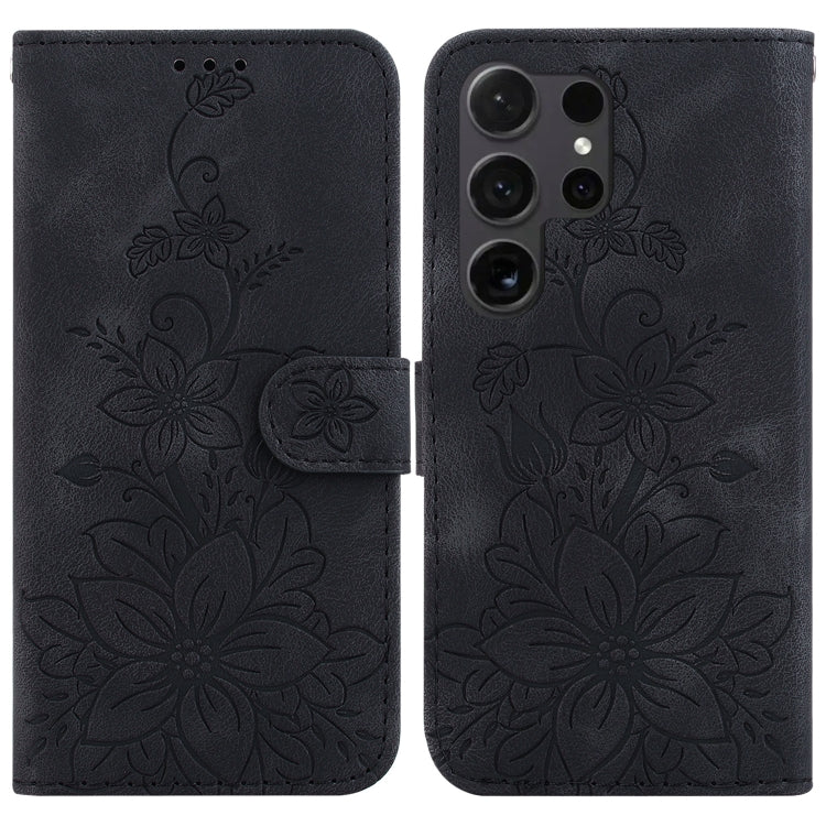 For Samsung Galaxy S25 Ultra 5G Lily Embossed Leather Phone Case(Black) by buy2fix