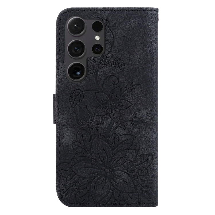 For Samsung Galaxy S25 Ultra 5G Lily Embossed Leather Phone Case(Black) by buy2fix