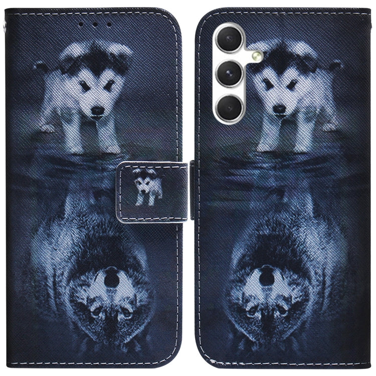 For Samsung Galaxy S25 5G Coloured Drawing Flip Leather Phone Case(Wolf and Dog) by buy2fix