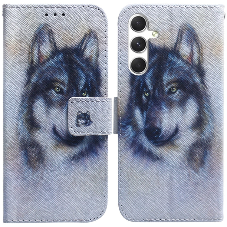 For Samsung Galaxy S25+ 5G Coloured Drawing Flip Leather Phone Case(White Wolf) by buy2fix