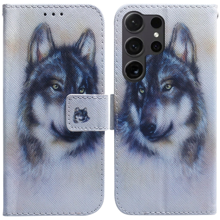 For Samsung Galaxy S25 Ultra 5G Coloured Drawing Flip Leather Phone Case(White Wolf) by buy2fix