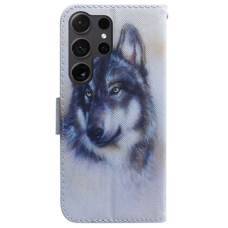 For Samsung Galaxy S25 Ultra 5G Coloured Drawing Flip Leather Phone Case(White Wolf) by buy2fix