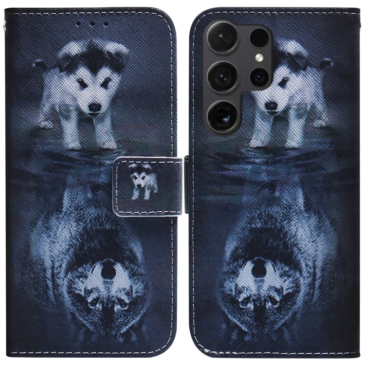 For Samsung Galaxy S25 Ultra 5G Coloured Drawing Flip Leather Phone Case(Wolf and Dog) by buy2fix