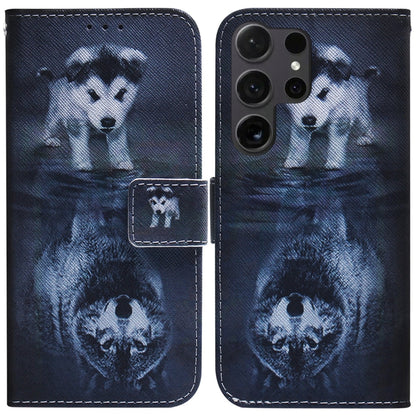 For Samsung Galaxy S25 Ultra 5G Coloured Drawing Flip Leather Phone Case(Wolf and Dog) by buy2fix