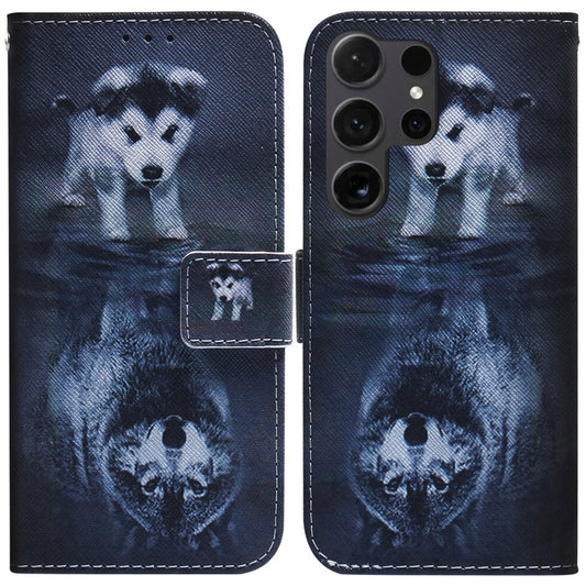 For Samsung Galaxy S25 Ultra 5G Coloured Drawing Flip Leather Phone Case(Wolf and Dog) by buy2fix