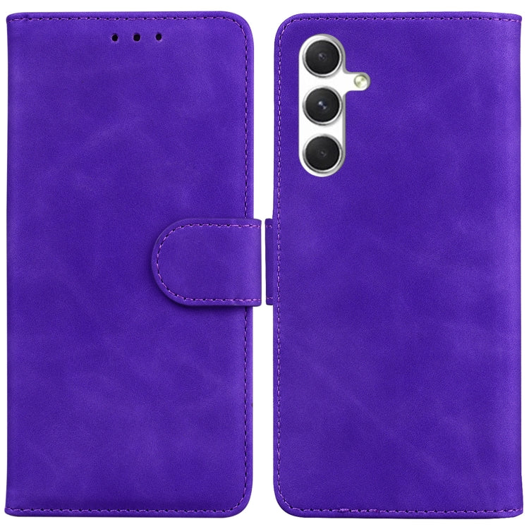 For Samsung Galaxy S25 5G Skin Feel Pure Color Flip Leather Phone Case(Purple) by buy2fix