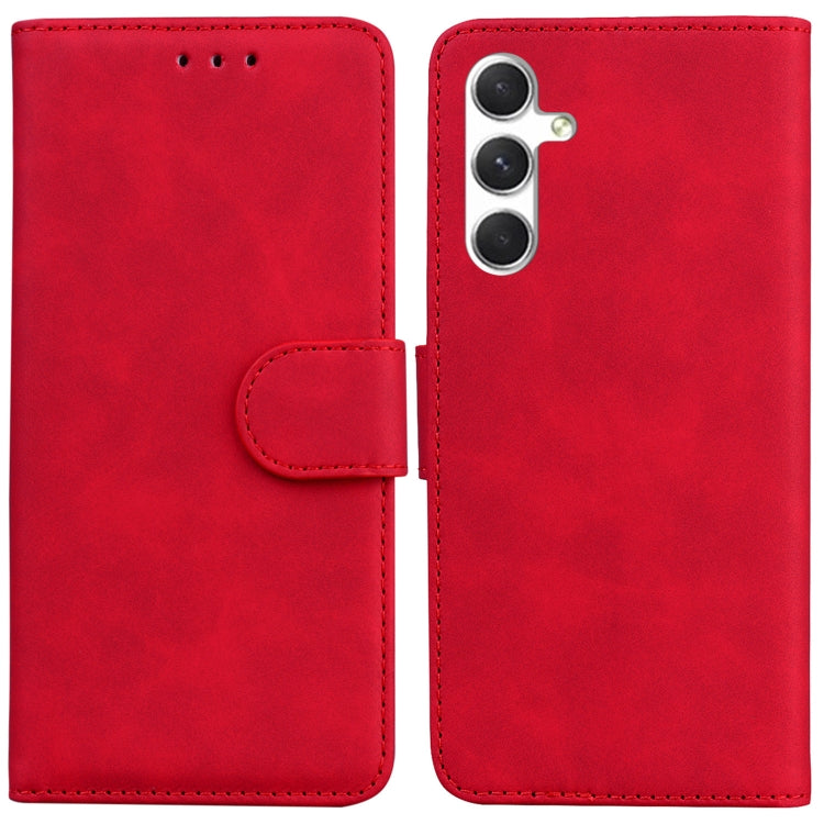 For Samsung Galaxy S25 5G Skin Feel Pure Color Flip Leather Phone Case(Red) by buy2fix