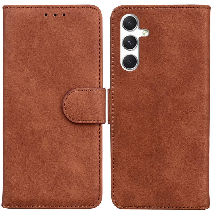 For Samsung Galaxy S25 5G Skin Feel Pure Color Flip Leather Phone Case(Brown) by buy2fix
