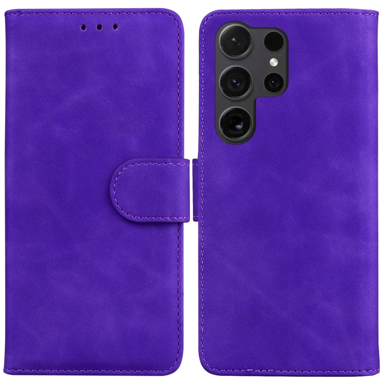 For Samsung Galaxy S25 Ultra 5G Skin Feel Pure Color Flip Leather Phone Case(Purple) by buy2fix