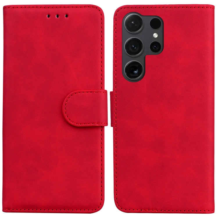 For Samsung Galaxy S25 Ultra 5G Skin Feel Pure Color Flip Leather Phone Case(Red) by buy2fix