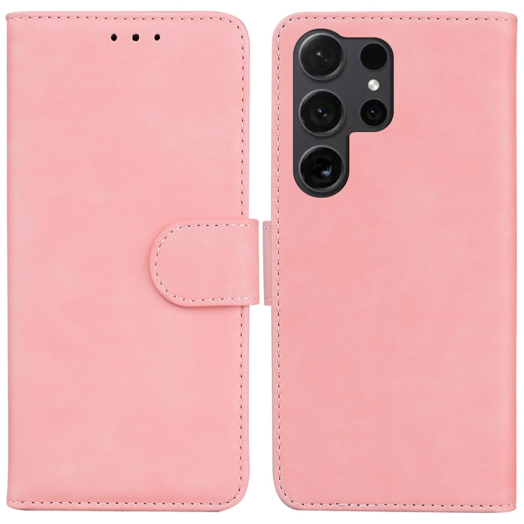 For Samsung Galaxy S25 Ultra 5G Skin Feel Pure Color Flip Leather Phone Case(Pink) by buy2fix