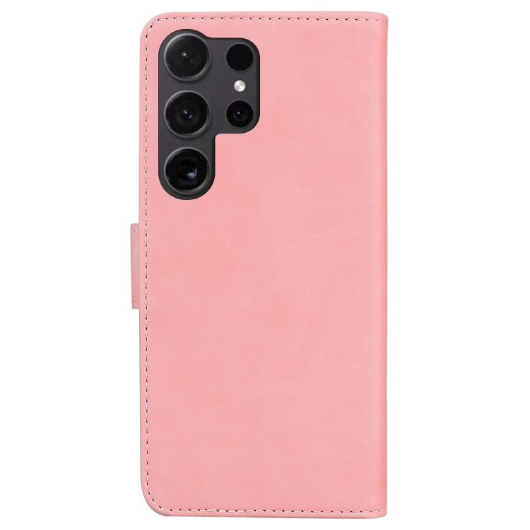 For Samsung Galaxy S25 Ultra 5G Skin Feel Pure Color Flip Leather Phone Case(Pink) by buy2fix
