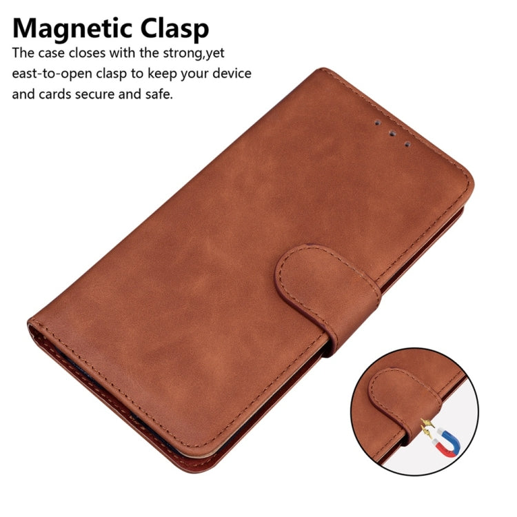 For Samsung Galaxy S25 Ultra 5G Skin Feel Pure Color Flip Leather Phone Case(Brown) by buy2fix