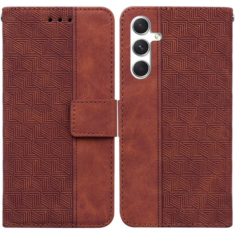 For Samsung Galaxy S25 5G Geometric Embossed Leather Phone Case(Brown) by buy2fix