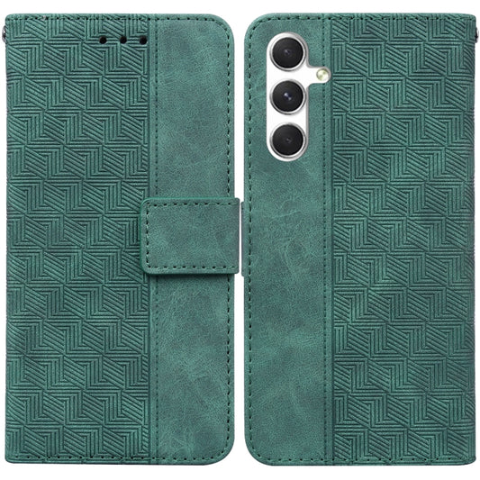 For Samsung Galaxy S25 5G Geometric Embossed Leather Phone Case(Green) by buy2fix