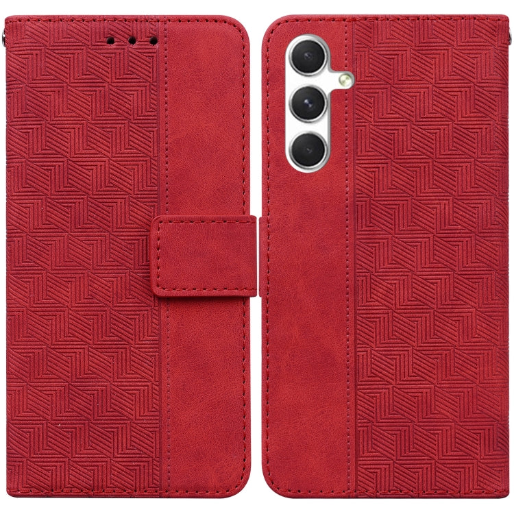 For Samsung Galaxy S25 5G Geometric Embossed Leather Phone Case(Red) by buy2fix