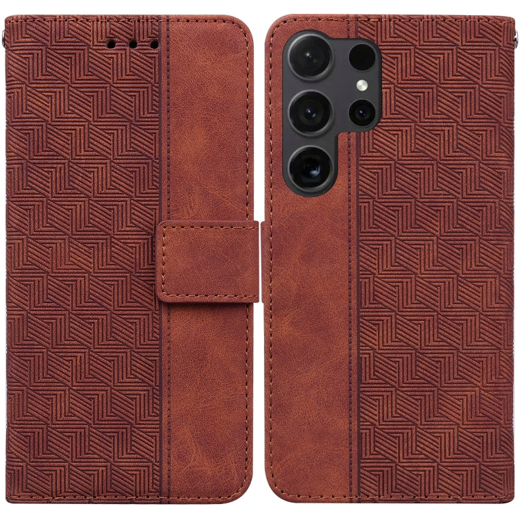 For Samsung Galaxy S25 Ultra 5G Geometric Embossed Leather Phone Case(Brown) by buy2fix