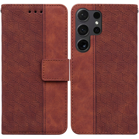 For Samsung Galaxy S25 Ultra 5G Geometric Embossed Leather Phone Case(Brown) by buy2fix