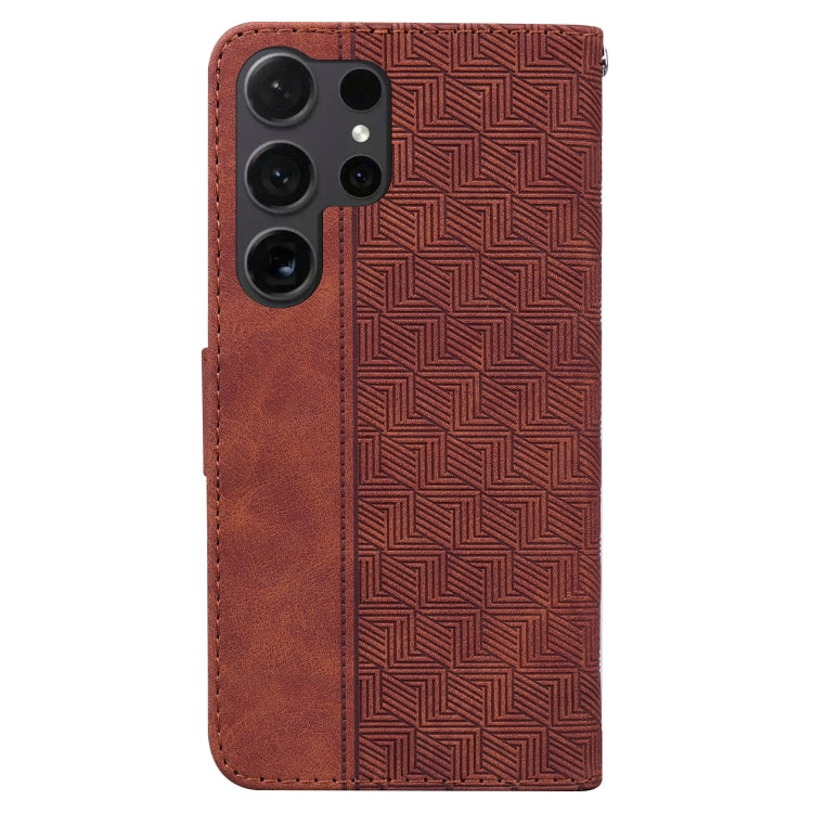 For Samsung Galaxy S25 Ultra 5G Geometric Embossed Leather Phone Case(Brown) by buy2fix