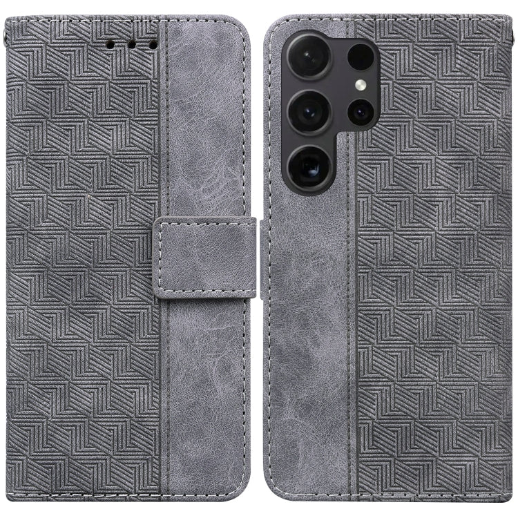 For Samsung Galaxy S25 Ultra 5G Geometric Embossed Leather Phone Case(Grey) by buy2fix