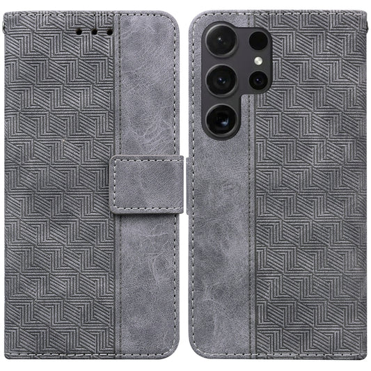 For Samsung Galaxy S25 Ultra 5G Geometric Embossed Leather Phone Case(Grey) by buy2fix
