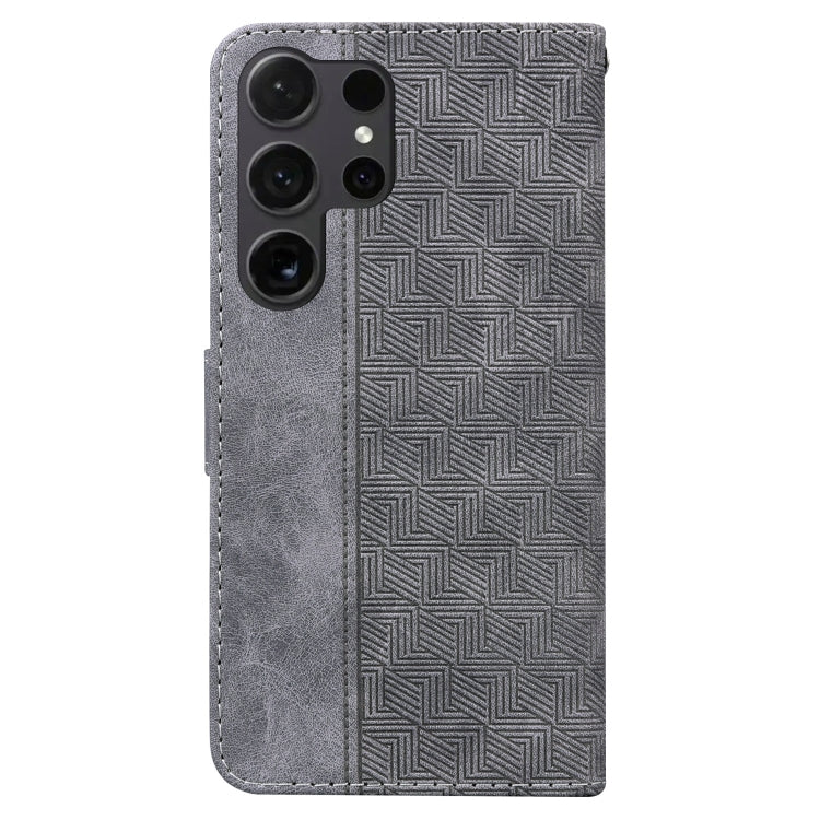 For Samsung Galaxy S25 Ultra 5G Geometric Embossed Leather Phone Case(Grey) by buy2fix