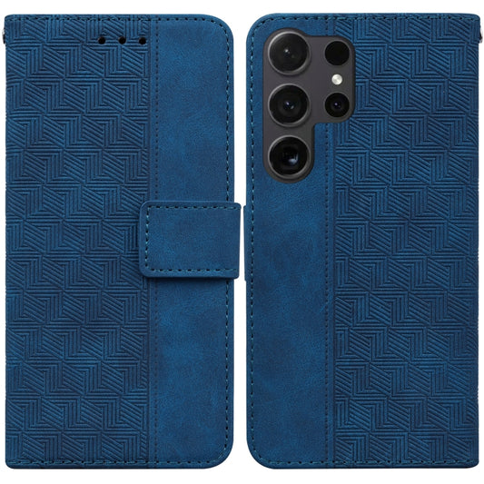 For Samsung Galaxy S25 Ultra 5G Geometric Embossed Leather Phone Case(Blue) by buy2fix