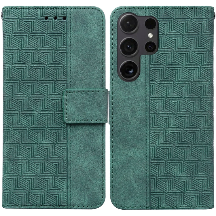 For Samsung Galaxy S25 Ultra 5G Geometric Embossed Leather Phone Case(Green) by buy2fix
