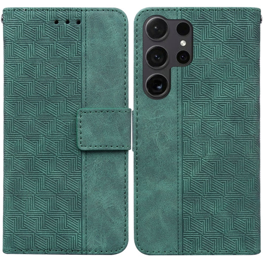 For Samsung Galaxy S25 Ultra 5G Geometric Embossed Leather Phone Case(Green) by buy2fix