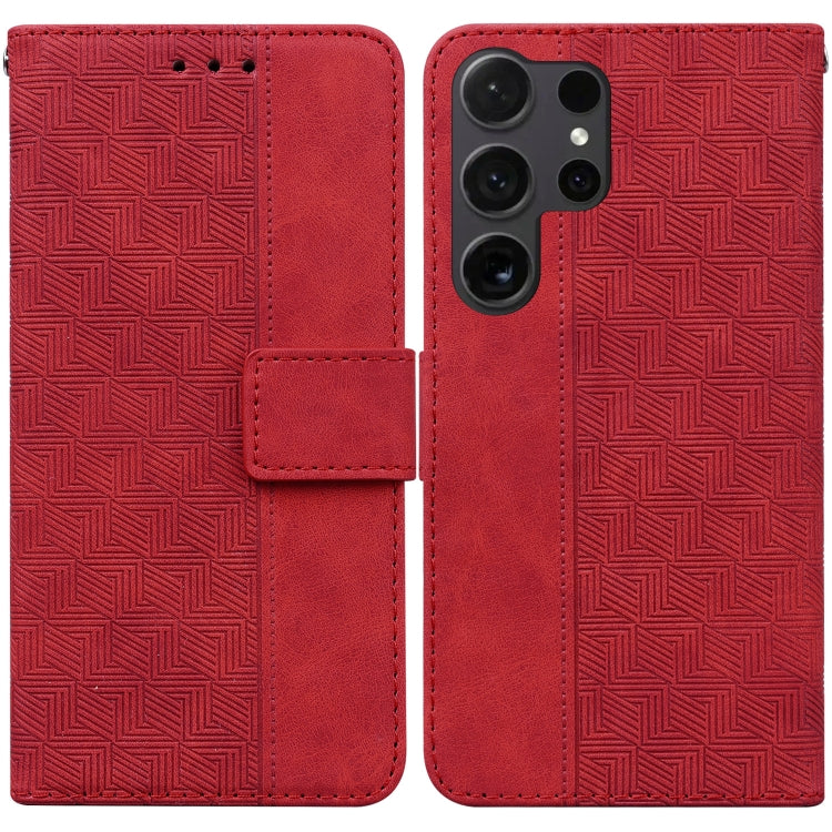 For Samsung Galaxy S25 Ultra 5G Geometric Embossed Leather Phone Case(Red) by buy2fix