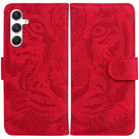 For Samsung Galaxy S25 5G Tiger Embossing Pattern Flip Leather Phone Case(Red) by buy2fix