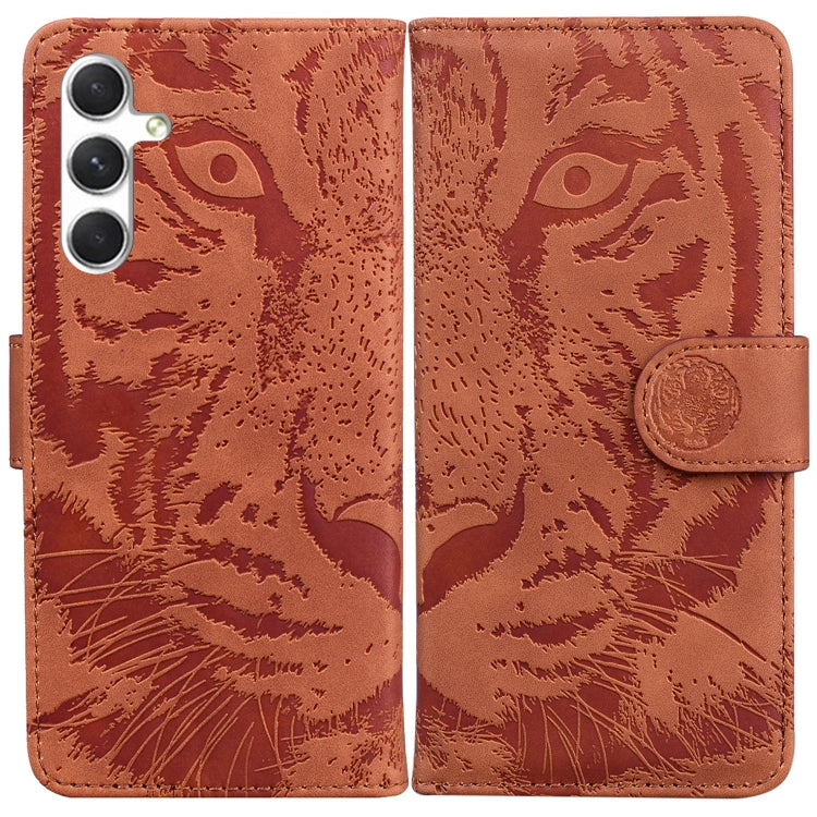 For Samsung Galaxy S25 5G Tiger Embossing Pattern Flip Leather Phone Case(Brown) by buy2fix
