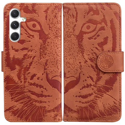 For Samsung Galaxy S25 5G Tiger Embossing Pattern Flip Leather Phone Case(Brown) by buy2fix