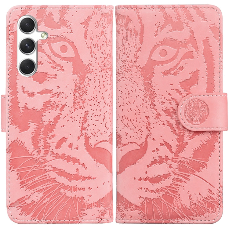 For Samsung Galaxy S25 5G Tiger Embossing Pattern Flip Leather Phone Case(Pink) by buy2fix