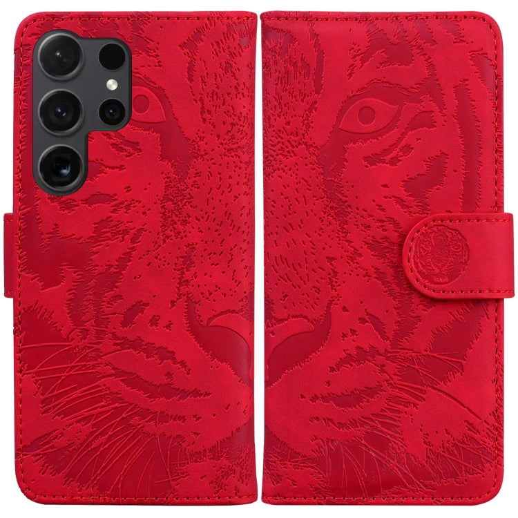 For Samsung Galaxy S25 Ultra 5G Tiger Embossing Pattern Flip Leather Phone Case(Red) by buy2fix