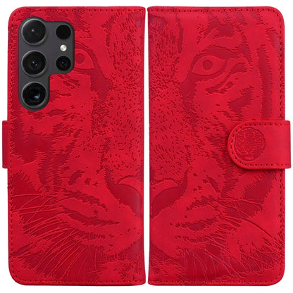 For Samsung Galaxy S25 Ultra 5G Tiger Embossing Pattern Flip Leather Phone Case(Red) by buy2fix