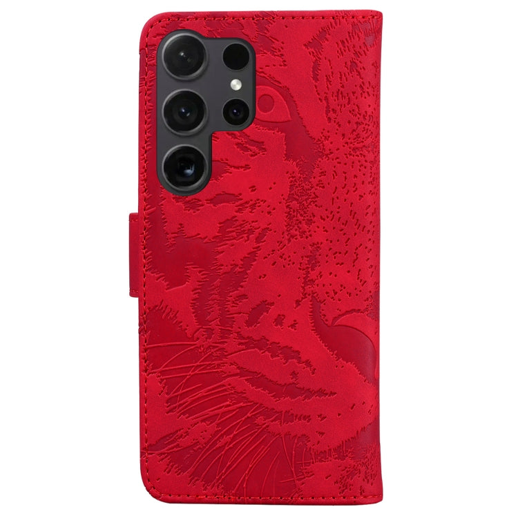 For Samsung Galaxy S25 Ultra 5G Tiger Embossing Pattern Flip Leather Phone Case(Red) by buy2fix